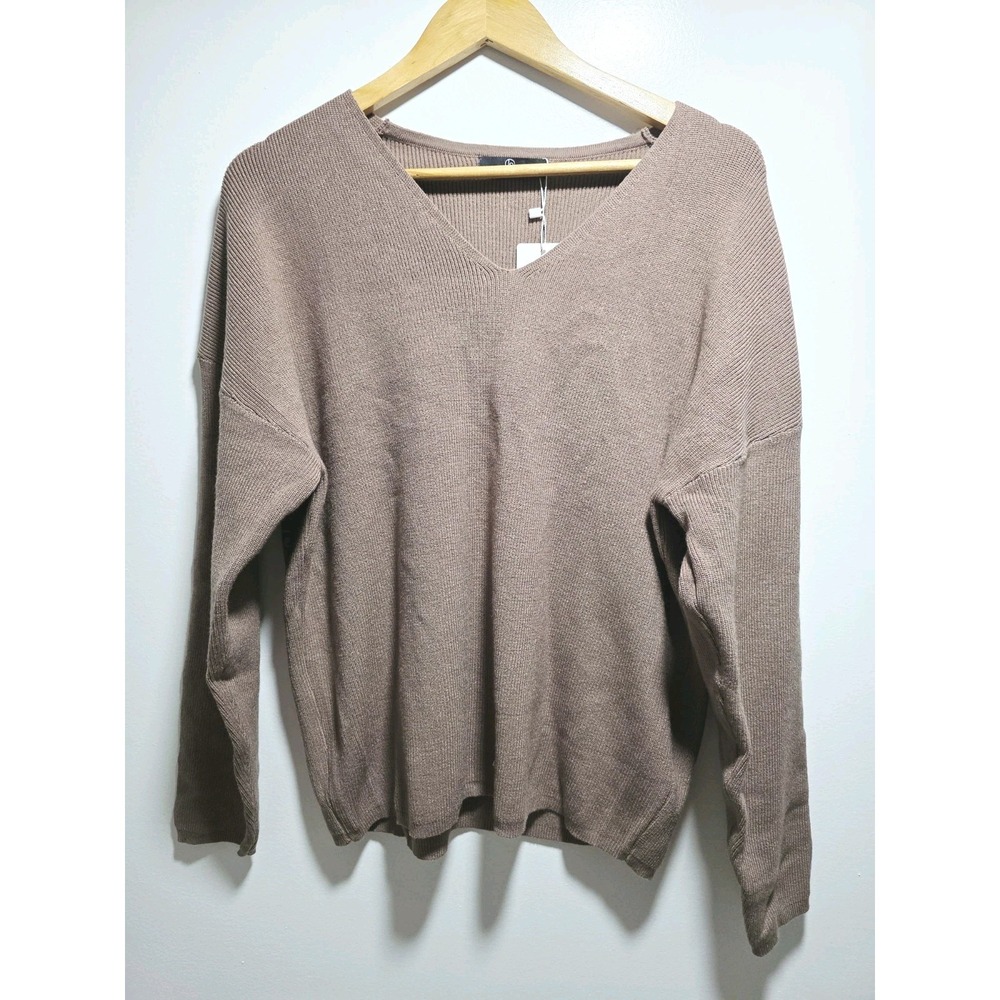 Lillusory Women's Sweater V-Neck  Tunic Long Sleeve Brown Size L